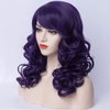 PATTNIUM Dark Purple Wig Women Shoulder Length Curly Purple Wig With Bangs for Women and Girls Synthetic Cosplay Costume Wig (Dark Purple)
