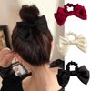 Bow Hair Scrunchies Bow Hair Ties Silk Bow Scrunchie Bowknot Hair Bands Black Bow Hair Elastic Hair Scrunchy for Women Girls Black, Red, Beige (3pcs)