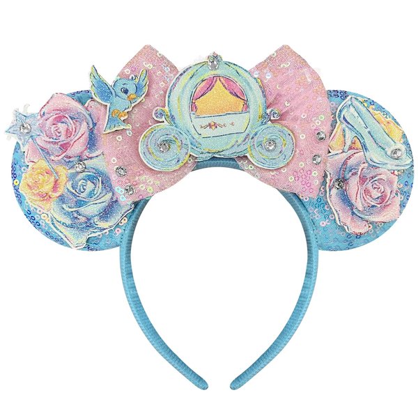 Bolonar Mouse Ears Headband for Women Girls, Pink Sequin Bows Mouse Ears Park Ears Rose and Carriages