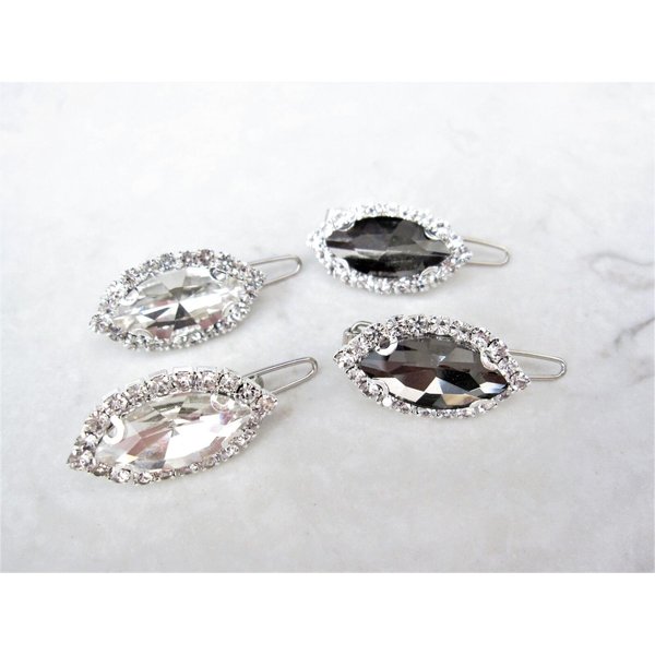 Generic Two small tiny dark gray or clear crystal hair pin clip barrettes fine hair (Primary color: Clear)