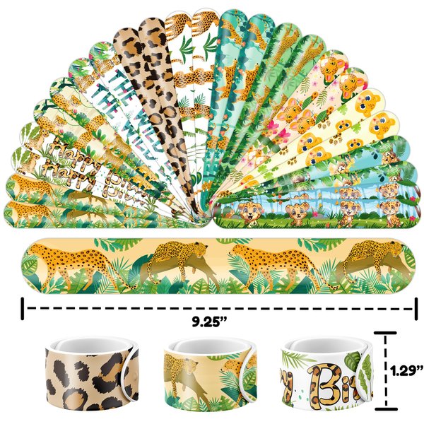 48 PCS Cheetah Party Favors 24PCS Tattoos Sticker and 24PCS Slap Bracelets Wristbands Perfect for Themed Birthday Baby Showers or Classroom Rewards Ideal Decor and Gifts for Girls and Boys