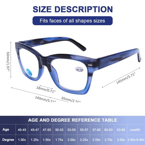 Oversized Computer Reading Glasses Blue Light Blocking, 4 Pairs Stylish Fashion Design Anti UV Ray/Eye Strain/Glare Readers Men Women, 1.5