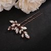 Teyglen 3pcs Crystal Bride Wedding Hair Pins Bridal Rhinestone Hair Pins Set Handmade Blue Black Red Crystal Hair Pieces Wedding Hair Accessories for Bride Women Girls (Rose Gold)