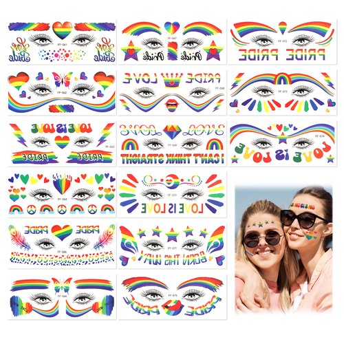 15 Sheets of Pride Tattoos, Gay Pride Tattoos Rainbow Temporary Tattoo Waterproof Durable Waterproof Rainbow Flag Tattoo Stickers for Pride Equality Parades and Celebrations
