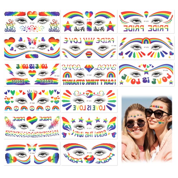 15 Sheets of Pride Tattoos, Gay Pride Tattoos Rainbow Temporary Tattoo Waterproof Durable Waterproof Rainbow Flag Tattoo Stickers for Pride Equality Parades and Celebrations