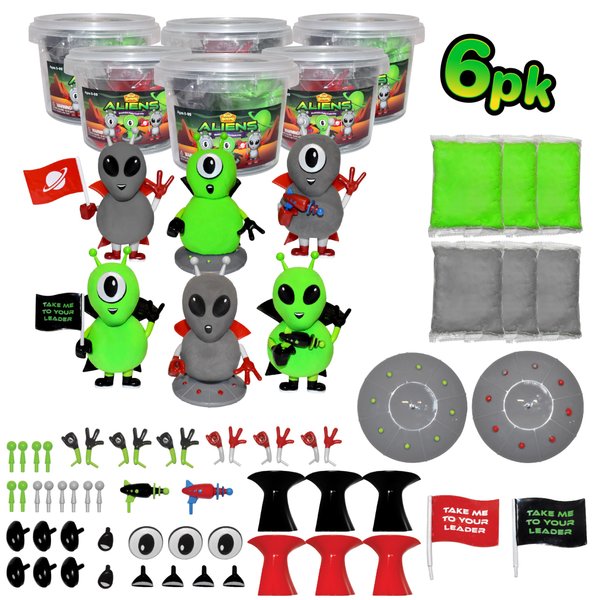 Build Buddiez Aliens Craft Kit 6 Pack – Build, Play, and Display 6 Air-Dry Clay Aliens, Great for Birthday Parties, Trick or Treating, Stocking Stuffers, for Kids, Boys and Girls Ages 5+