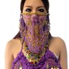Baisdan Face Veils Belly Dance Costumes Mesh Face Veil with Beaded Halloween Crazy dance Costume Accessory (One Size, Purple)