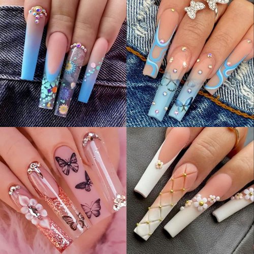 UNA GELLA XXL Long Square Nails Tips 216 PCS No C Curve Straight Nail Tips Full Cover Square Gel X Tips Extra Long Nail Tips Clear False Fake Nails Gel Nail Extension for Nail Salon Home DIY 12 Sizes