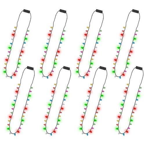 Christmas Necklace Accessories, 8Pcs Light Up Christmas Necklaces, Glow Christmas Bulb Necklaces Boys Girls, 3 Modes Colorful Lights Christmas Party Favors, Christmas Ugly Xmas New Year Party Supplies