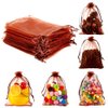 PH PandaHall 100 PCS 5x7 inch Chocolate Organza Drawstring Bags Party Wedding Favors Bag Jewelry Pouches Mesh Sheer Drawstring Bags Gift Bags for Baby Shower Birthday Party Valentine's Day Christmas