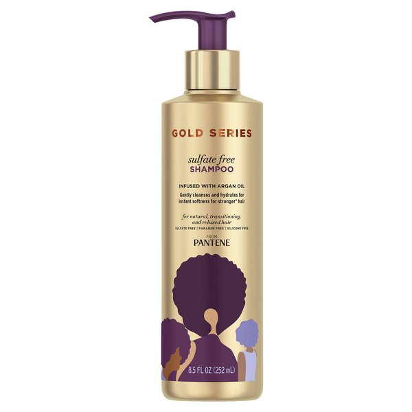 Pantene Gold Series Argan Oil from ProV for Natural and Curly Textured Hair, Sulfate Free Shampoo, 8.5 Fl Oz