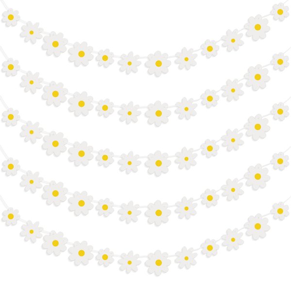 Henoyso 5 Packs Daisy Groovy Boho Party Banners, Daisy Garland Kit Daisy Hanging Swirl Daisy Paper Cutouts White Daisy Party Decorations for Home Classroom Shower Birthday Party Favor Supplies
