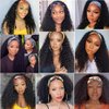 Kinky Curly Headband Wig Human Hair None Lace Front Wigs Glueless Human Hair Wigs 16 Inch Virgin Brazilian Kinky Curly Machine Made Wigs Human Hair Wigs for Black Women