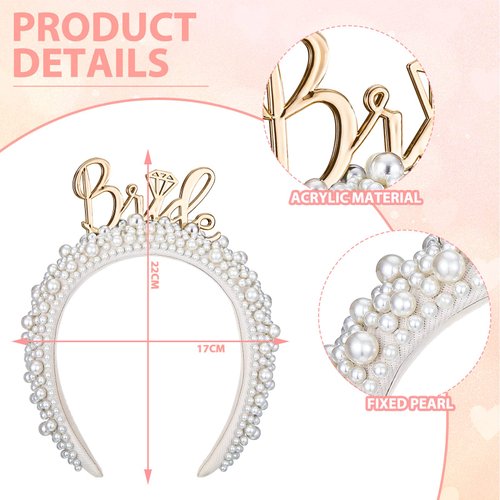 Jexine Bridal Pearl Headband White Pearl Tiara Crown Headpiece Bride Crown Bachelorette Party Decorations for Girls Wedding(Trendy)