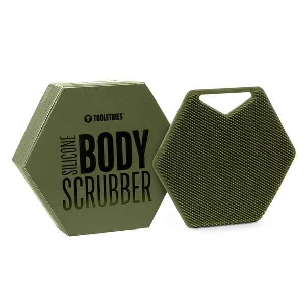 Tooletries - Body Scrubber - Exfoliates & Deep Cleans - Silicone Shower & Bathroom Accessory with Bespoke Bristles and Ergonomic Handles - Army Green