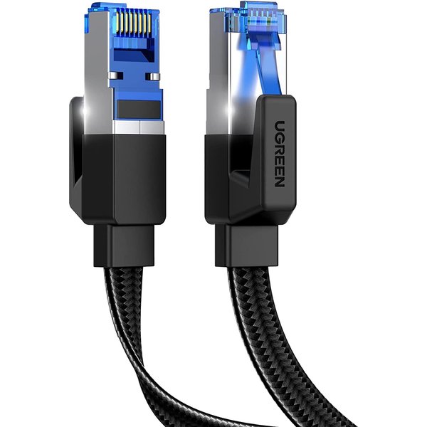 UGREEN Cat 8 Ethernet Cable 6FT, Flat High Speed 40Gbps 2000Mhz Internet Cable 26AWG Braided Network Cord RJ45 Shielded Indoor LAN Cables Compatible for Gaming PC PS5 Xbox Modem Router 6FT