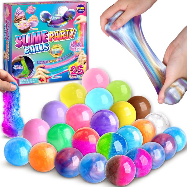 25 Variety Slime Balls Party Favors for Kids, FunKidz Bulk Premade Slime Pack Gift Toys for Girls Boys 6-12 with Galaxy, Butter, Cloud, Unicorn, Mermaid, Glow, Clear Slimes