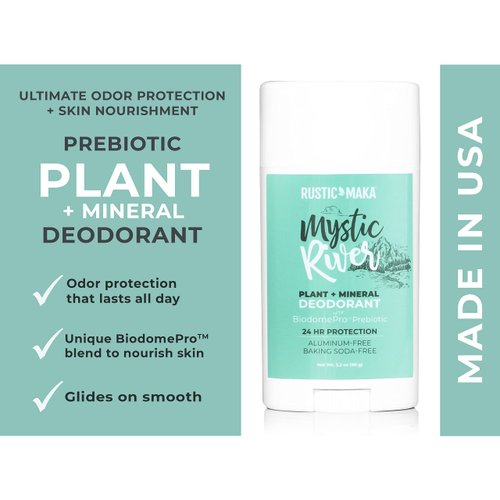 Rustic MAKA Natural Deodorant for Women and Men, Mystic River, Prebiotic, Cruelty-Free, Free of Aluminum and Parabens, Continuous Odor Control