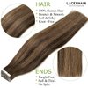 Lacer Remy Tape in Hair Extensions Human Hair Rooted Dark Brown to Chestnut Brown Highlight Dark Brown Invisible Silky Straight Tape in Hair Extensions Real Human Hair 50g 12pcs 24 Inch