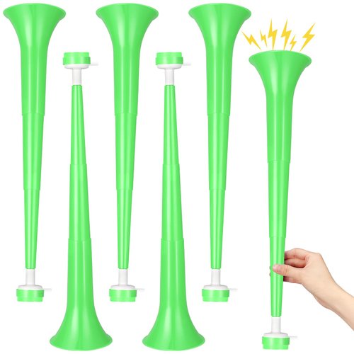 GCQJOQ 6 Pcs Stadium Horn 21 Inch Vuvuzela Plastic Collapsible Cheering Trumpets for Sporting Events Football Carnival St Patricks Day Party Supplies, Green
