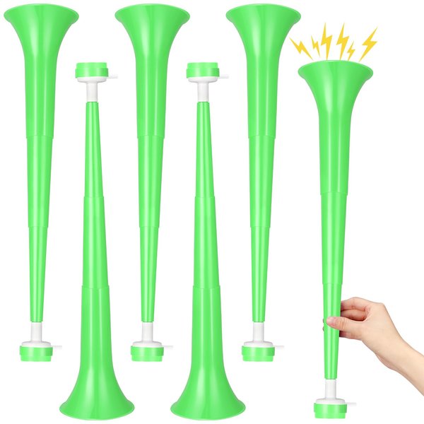 GCQJOQ 6 Pcs Stadium Horn 21 Inch Vuvuzela Plastic Collapsible Cheering Trumpets for Sporting Events Football Carnival St Patricks Day Party Supplies, Green