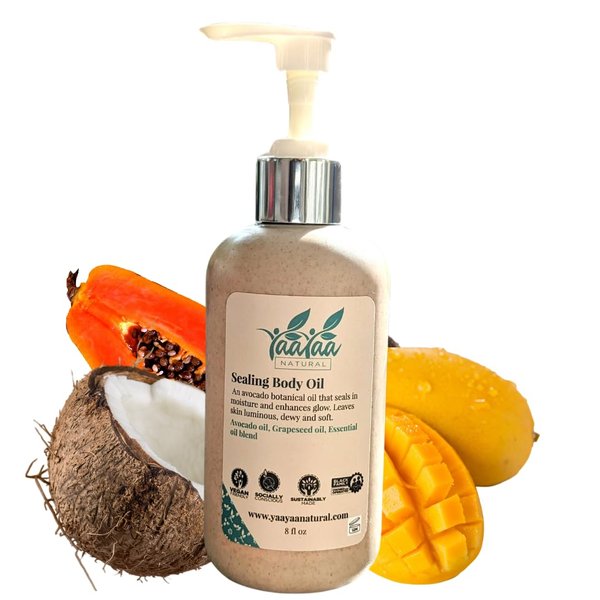 YaaYaa Natural Sealing Body Oil - 8 oz - After Shower Body Oil - Non Greasy - Deep Nourishing - Absorbing- Glow- Vegan & Cruelty Free Moisturizer For Dry Skin - For Beards -Sensitive Skin