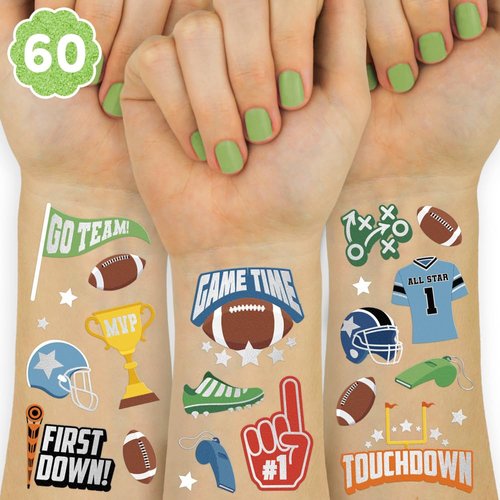 xo, Fetti Football Temporary Tattoos - 60 Foil Styles | Sport Birthday Party, Touchdown Team Party Supplies, Football Themed Party Favors, School Activity, Gift
