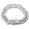 Halukakah Gold Chain Iced Out for Men,Men's 14MM Miami Cuban Link Chain Bracelet 7In(18cm) Platinum White Gold Finish,Full Cz Diamond Cut Prong Set,Gift for Him