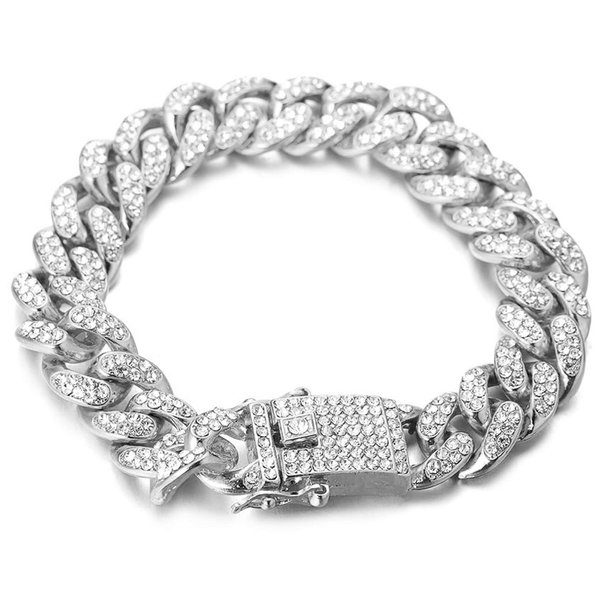 Halukakah Gold Chain Iced Out for Men,Men's 14MM Miami Cuban Link Chain Bracelet 7In(18cm) Platinum White Gold Finish,Full Cz Diamond Cut Prong Set,Gift for Him