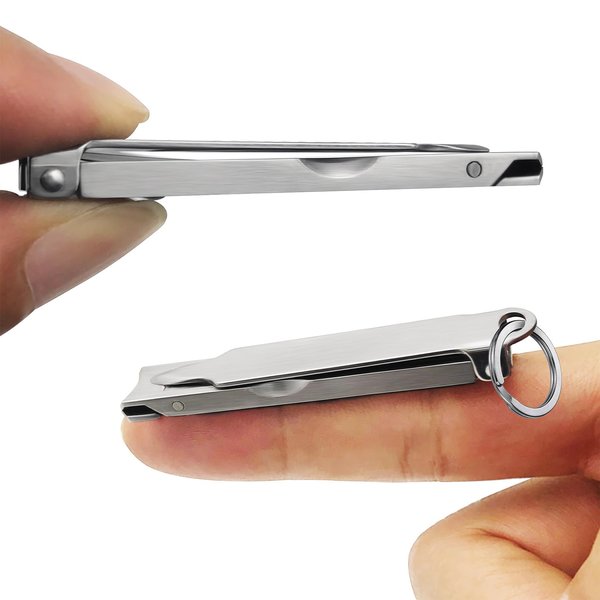 XGIZMOO Ultra Thin Portable Fingernail Clipper Mini Travel Folding Toe Nail Clippers, Wide Jaw Cutter with Keychain Curved Trimmer, Flip Open Brushed Finish (Small-Brushed)