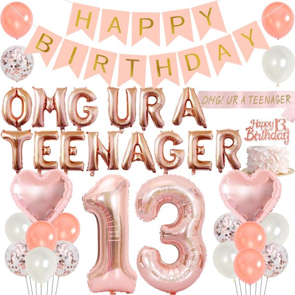 Teenager Birthday Party Decoration 13th Birthday Party Decorations for Girls with Rose Gold Omg Ur A Teenager Balloons Banner Sash Tinsel Cake Topper