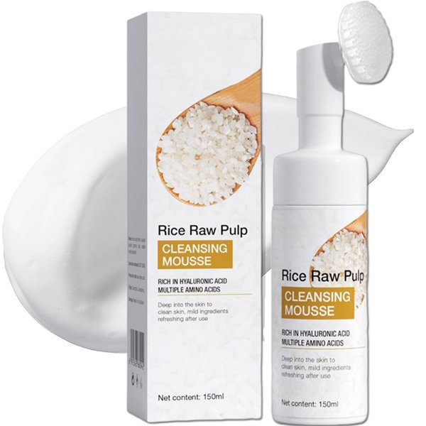 Rice Facial Cleanser, Gentle Face Cleanser, Foaming Face Wash with Silicone Brush, Hydrating Face Wash with Amino Acid, Foaming Face Wash for Sensitive Skin, Facial Cleansing Washes for Acne Dry Skin