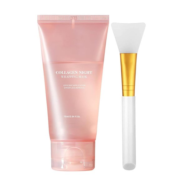NLIEOPDA Collagen Night Wrapping Mask, Overnight Peel Off Hydrolyzed Collagen Facial Mask for Elasticity & Hydration, Tight Skin, Reduce Sagging & Dullness, 2.54 fl.oz(Brush Included)