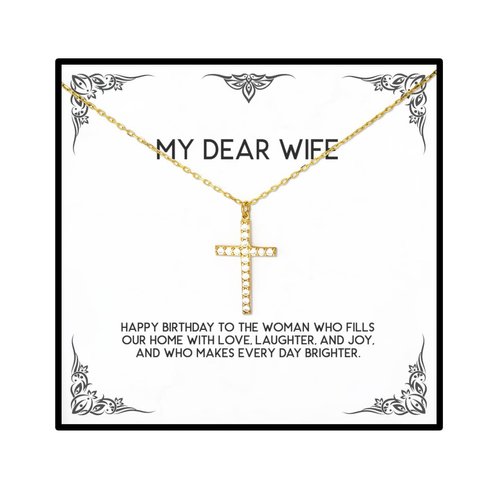Reusable Wife Gifts, Happy birthday to the woman who fills our home with love,,,, Wife Crystal Gold Cross Necklace From Husband, Funny wife gift, Gag gift for wife, Funny birthday gift for wife, Funny