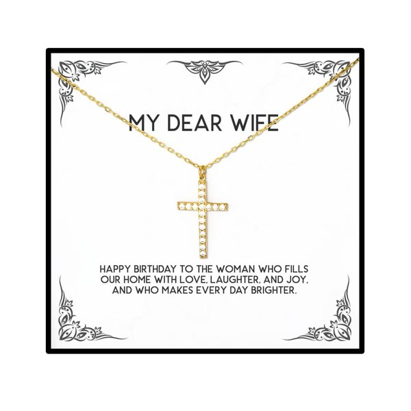 Reusable Wife Gifts, Happy birthday to the woman who fills our home with love,,,, Wife Crystal Gold Cross Necklace From Husband, Funny wife gift, Gag gift for wife, Funny birthday gift for wife, Funny