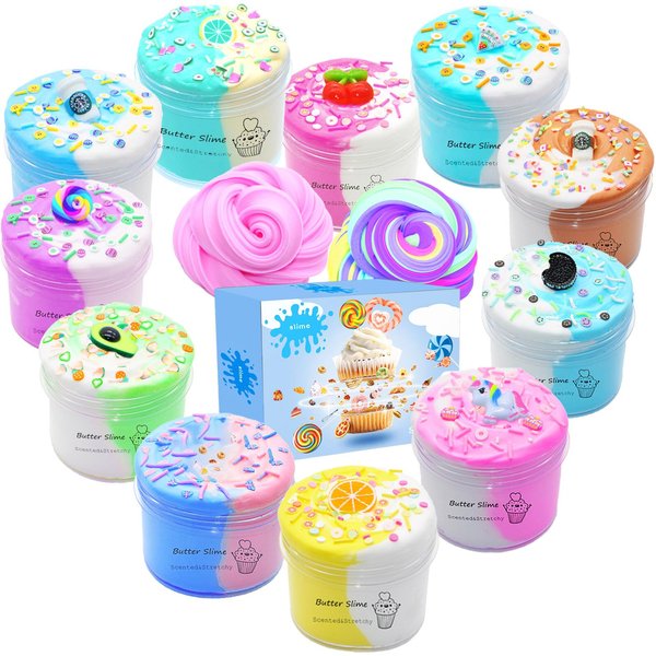Butter Slime Kit Two-Toned 11 Packed Fidget Toy, Educational Slime Toys, Birthday Gifts Prize Party Favors for Girl Boys Kids 6 7 8 9 10 11 12