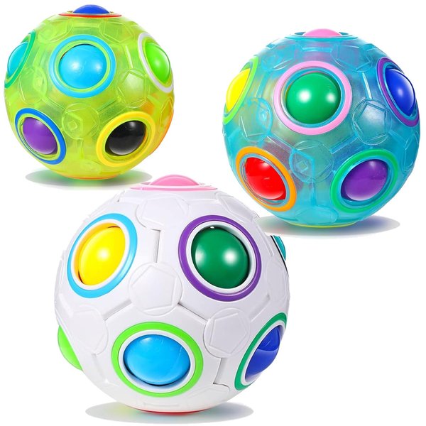 3 Pieces Stocking Stuffers Rainbow Ball Magic Cube in 3 Colors Puzzle Glow Ball Color Match Puzzle Cube Brain Teasers Games Stress Fidget Toy for Boys Girls Teens Adults Decompression,Christmas