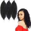 IXIMII 3 Packs Natural Black Springy Afro Twist Hair 16 Inch Pre-Separated Kinky Marley Twist Braiding Hair Soft Synthetic Crochet Hair Extensions for Spring Twists Bomb Twists Style