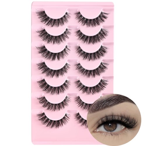 FARRED Cat Eye Lashes Natural Eyelashes Short Wispy Lash Strips Volume Eyelash Cateye Medium Length False Lashes Natural Looking Hybrid Clusters Full Strip Lashes (A1 | 8-14MM)