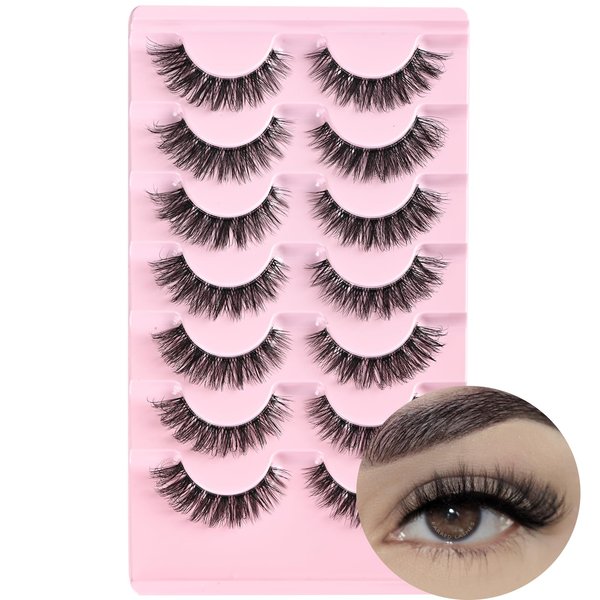 FARRED Cat Eye Lashes Natural Eyelashes Short Wispy Lash Strips Volume Eyelash Cateye Medium Length False Lashes Natural Looking Hybrid Clusters Full Strip Lashes (A1 | 8-14MM)