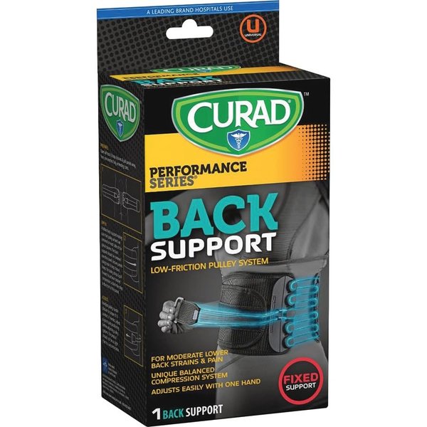 CURAD Compression Lightweight Back Support For Pulled Muscles and Strains, Fixed Support, Universal Size