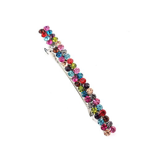 Women's Rhinestone Metal Hair Barrette Clip Hair Pin Antique Silver IMB2142, Multi
