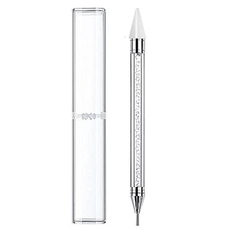 Wax Pencil for Rhinestones,Acrylic Handle Rhinestone Applicator Double Head Dotting Pen Jewel Rhinestone Picker Tool with Storage Case (White)