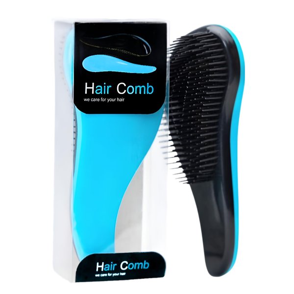 HairComb - Detangling Hair Brush for Kids, Toddler, Adults - Wet & Dry Brush- Gentle on Hair & Scalp with Flexible Soft Bristles and 360° Rotating Handle, Suitable for All Hair Types (Sky Blue)