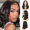 LEOSA Black Bob Wavy V Part Wig V Part Wig V/U Part Wig for Black Women Double-leaf Wig V Part Wig Full Head Clip In Hair Extensions Wig Synthetic Hair Replacement Wigs (14Inch, 14-1B#)