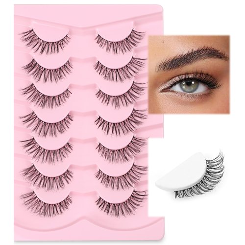 Eyelashes Natural Cat Eye Lashes 14mm False Eyelashes with Thin Memory Band Volume Wispy Lashes Soft Strip Lashes C Curl Natural Eyelashes 7 Pair Lashes Pack EVENTILL