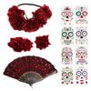 Sanfenly Halloween Accessories Rose Flower Crown Headband Hair Clip Hair Accessories Embroidered Sequins Fabric Handheld Folding Fan Temporary Tattoos Sticker for Halloween Cosplay Wedding Party