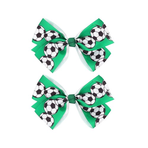 Soccer Ribbon Bow Hair Clips soccer bows Hair Accessories for girls.(FJ27) (Green)
