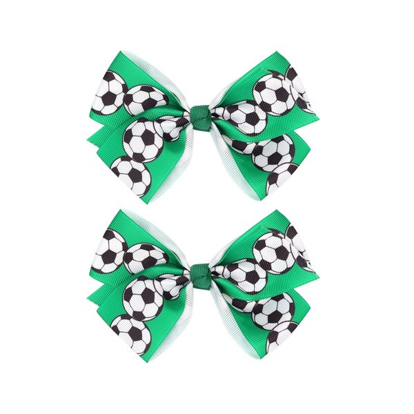 Soccer Ribbon Bow Hair Clips soccer bows Hair Accessories for girls.(FJ27) (Green)