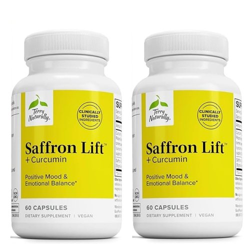 Terry Naturally Saffron Lift + Curcumin - Pack of 2 - Herbal Supplement - Non-GMO Saffron & Brain Curcumin Capsules - Concentration & Relaxation Support Supplement - 60 Capsules